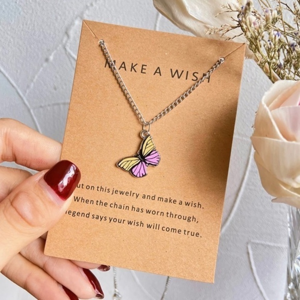 Pink & Yellow Butterfly Necklace
